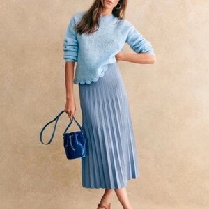 Sarah Spencer Powder Blue Angoro Lambswool Pleated Midi Skirt🆕